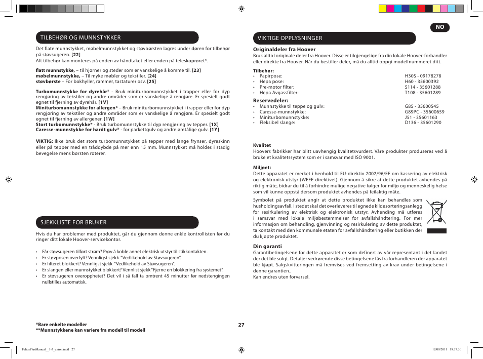 Hoover TELIOS PLUS TTE 2304 019 User Manual | Page 29 / 56