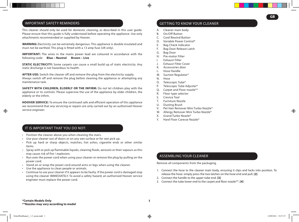 Hoover TELIOS PLUS TTE 2304 019 User Manual | Page 3 / 56