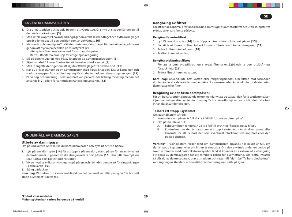 Hoover TELIOS PLUS TTE 2304 019 User Manual | Page 31 / 56