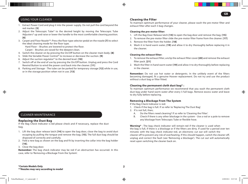 Hoover TELIOS PLUS TTE 2304 019 User Manual | Page 4 / 56