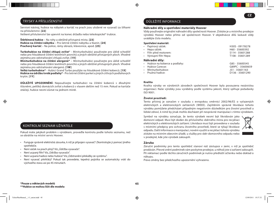 Hoover TELIOS PLUS TTE 2304 019 User Manual | Page 47 / 56