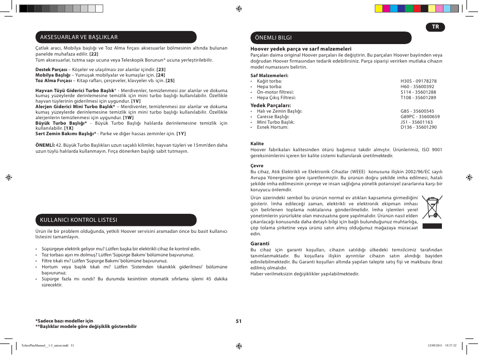 Hoover TELIOS PLUS TTE 2304 019 User Manual | Page 53 / 56