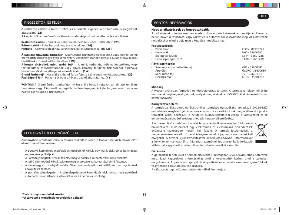 Hoover TELIOS PLUS TTE 2304 019 User Manual | Page 56 / 56