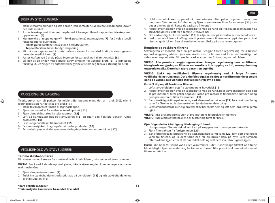Hoover MISTRAL-TMI1815 019 User Manual | Page 36 / 71