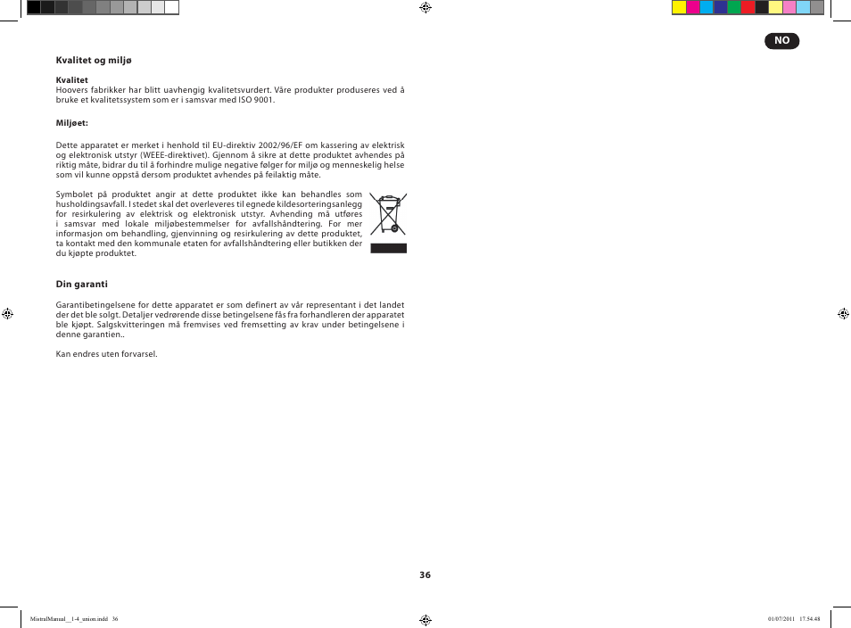 Hoover MISTRAL-TMI1815 019 User Manual | Page 38 / 71