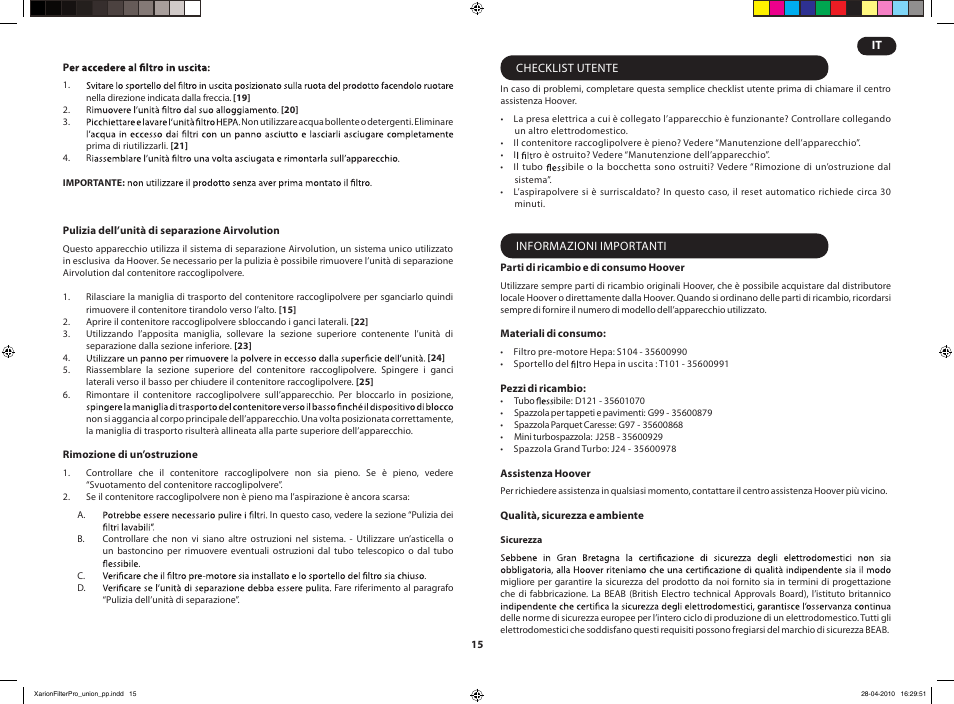 Hoover XARION PRO TXP User Manual | Page 17 / 66