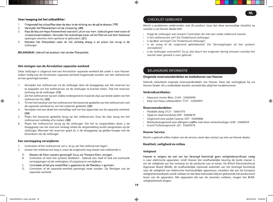 Hoover XARION PRO TXP User Manual | Page 21 / 66