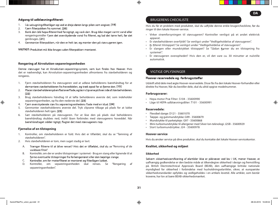 Hoover XARION PRO TXP User Manual | Page 33 / 66