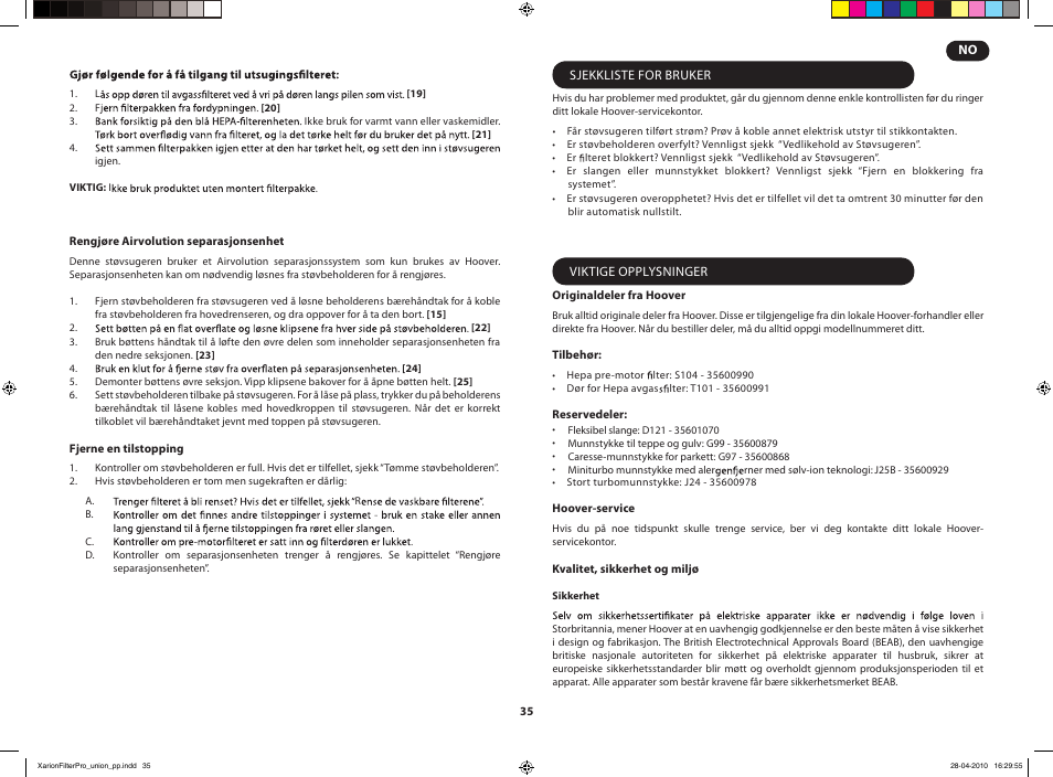 Hoover XARION PRO TXP User Manual | Page 37 / 66