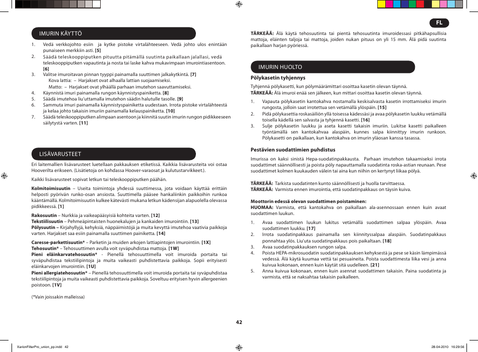 Hoover XARION PRO TXP User Manual | Page 44 / 66