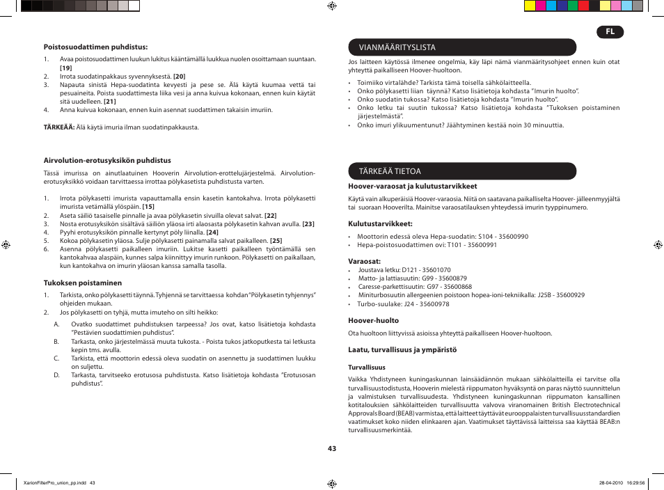 Hoover XARION PRO TXP User Manual | Page 45 / 66