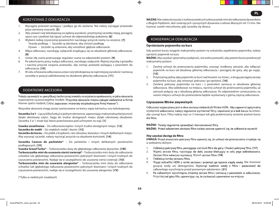 Hoover XARION PRO TXP User Manual | Page 56 / 66