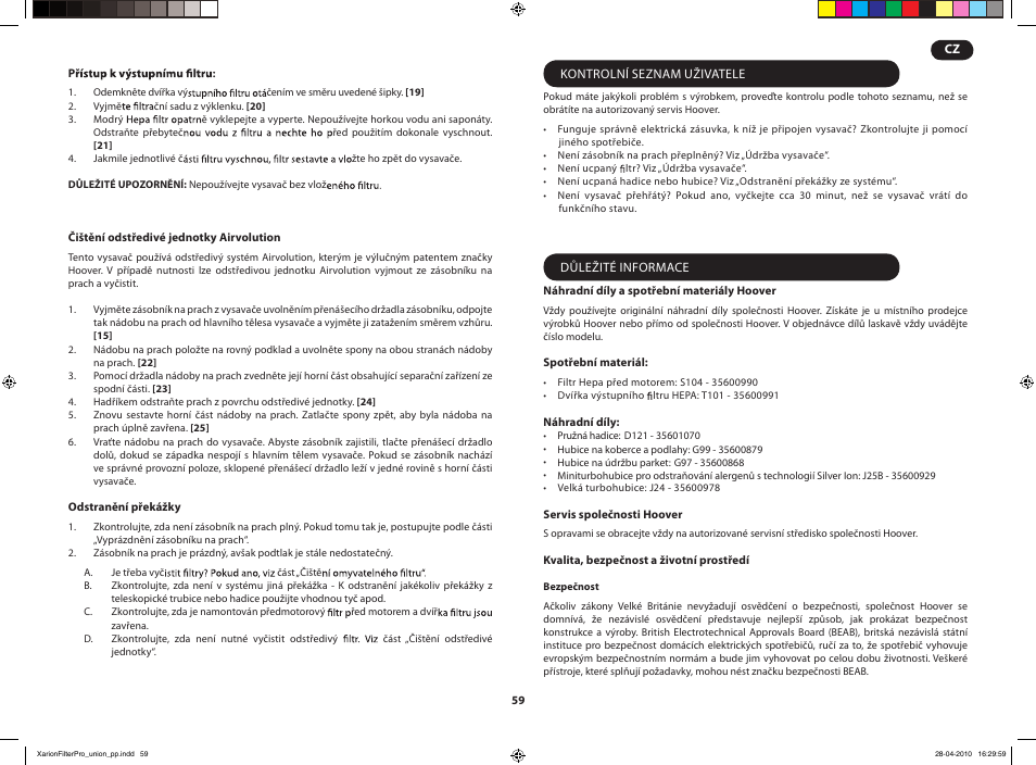 Hoover XARION PRO TXP User Manual | Page 61 / 66