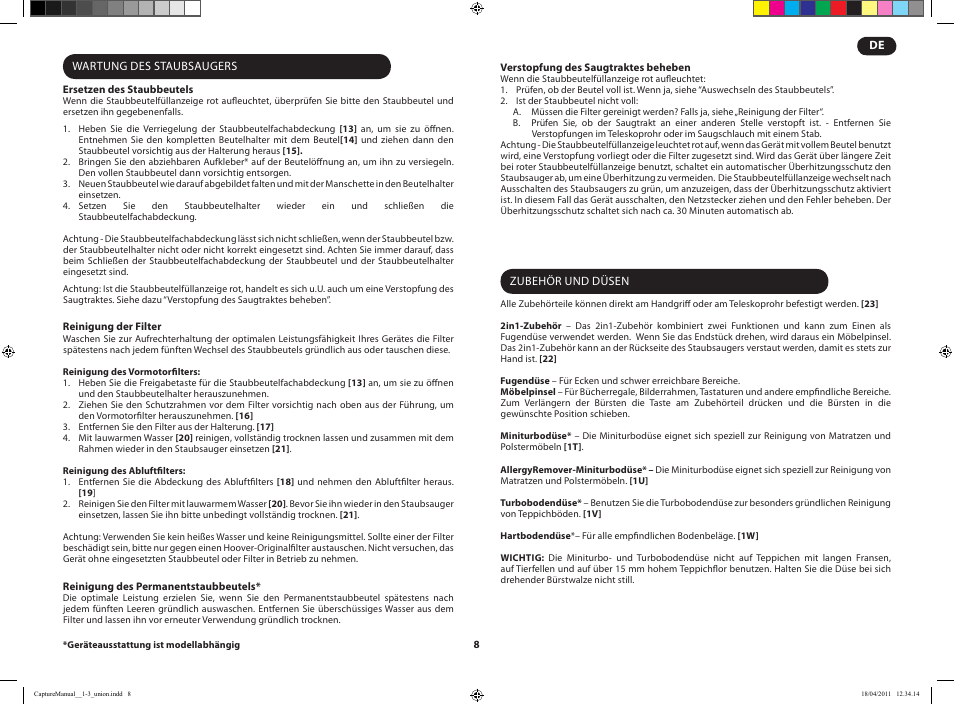 Hoover CAPTURE TCP 2120 019 User Manual | Page 10 / 50