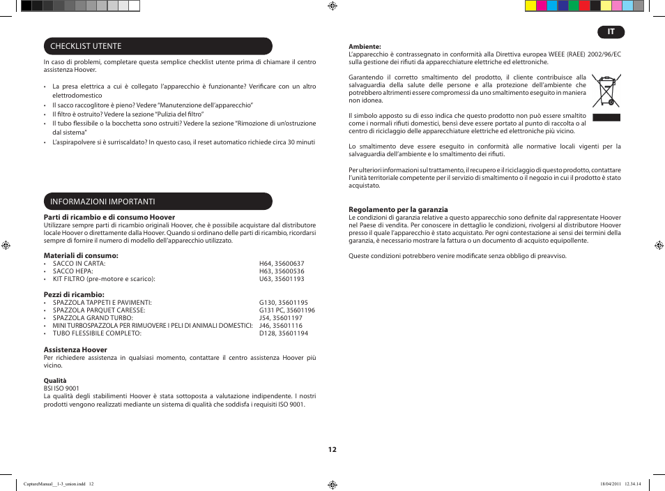 Hoover CAPTURE TCP 2120 019 User Manual | Page 14 / 50