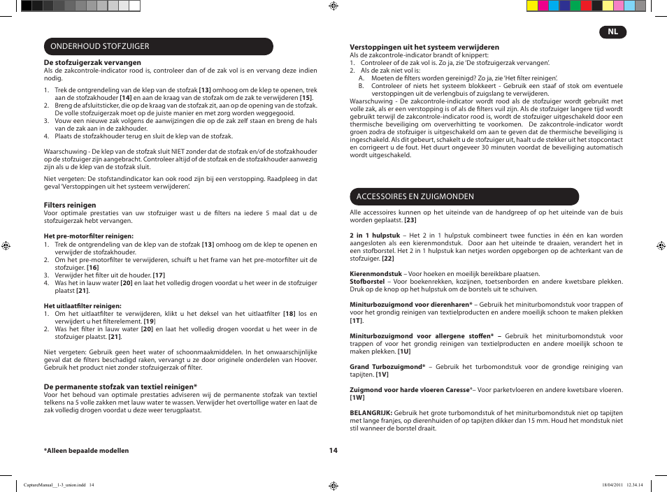Hoover CAPTURE TCP 2120 019 User Manual | Page 16 / 50