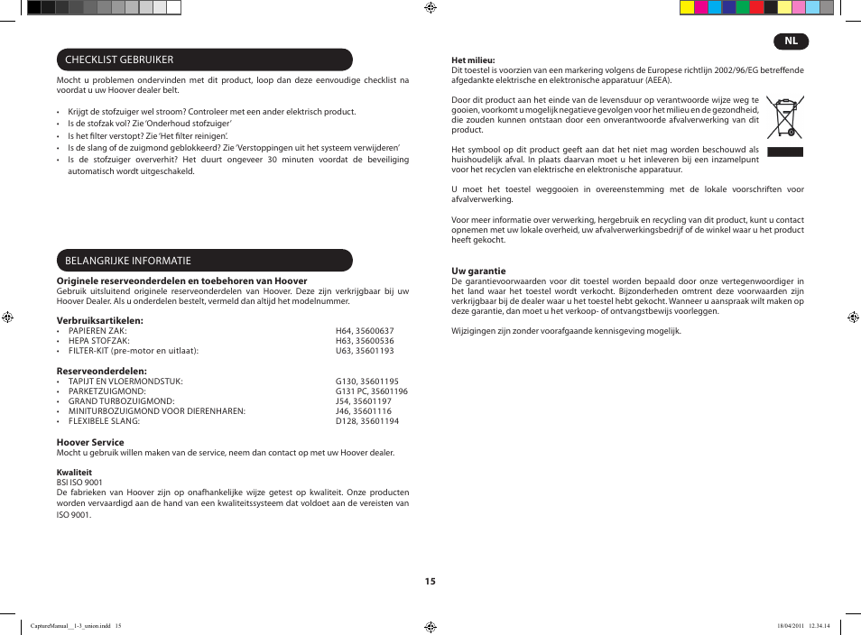 Hoover CAPTURE TCP 2120 019 User Manual | Page 17 / 50