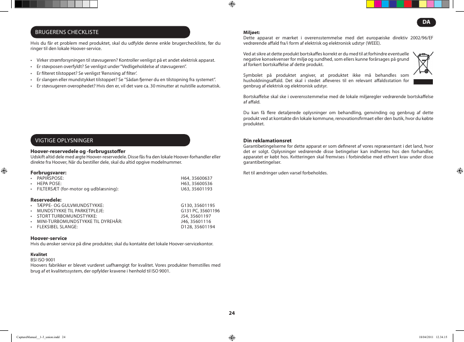 Hoover CAPTURE TCP 2120 019 User Manual | Page 26 / 50