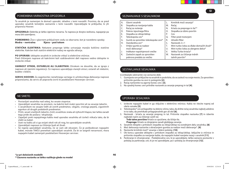 Hoover CAPTURE TCP 2120 019 User Manual | Page 48 / 50