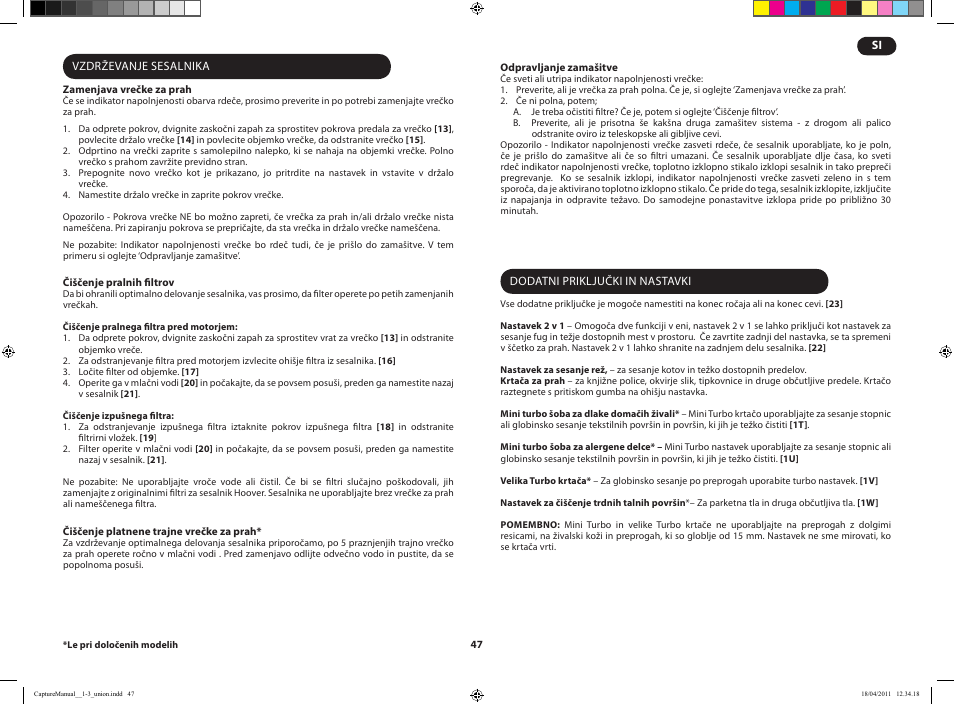 Hoover CAPTURE TCP 2120 019 User Manual | Page 49 / 50