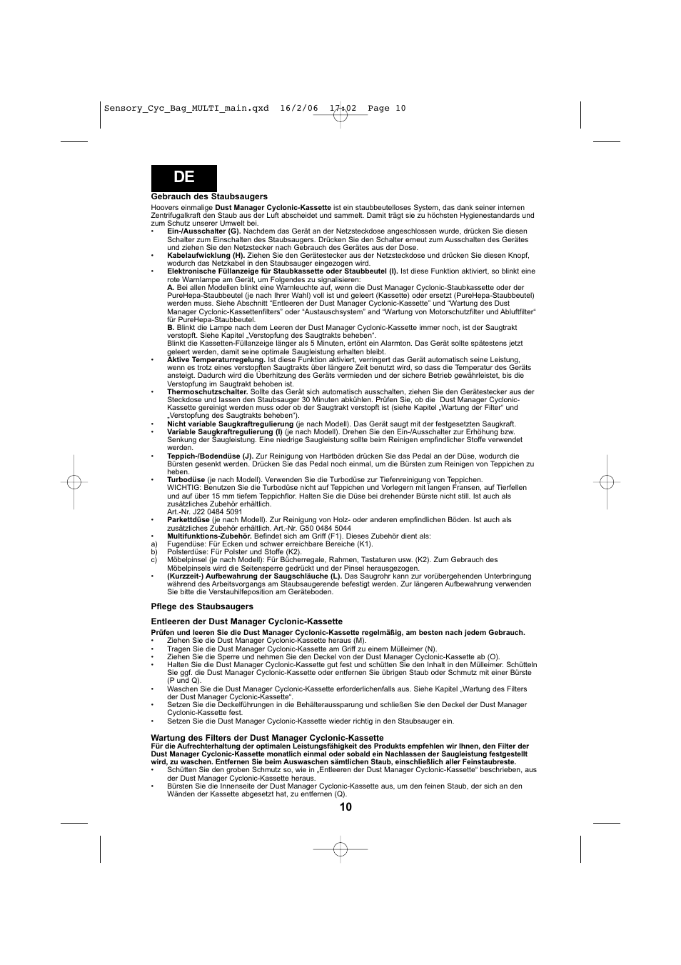 Hoover SENSORY TC 5202 011 User Manual | Page 10 / 64