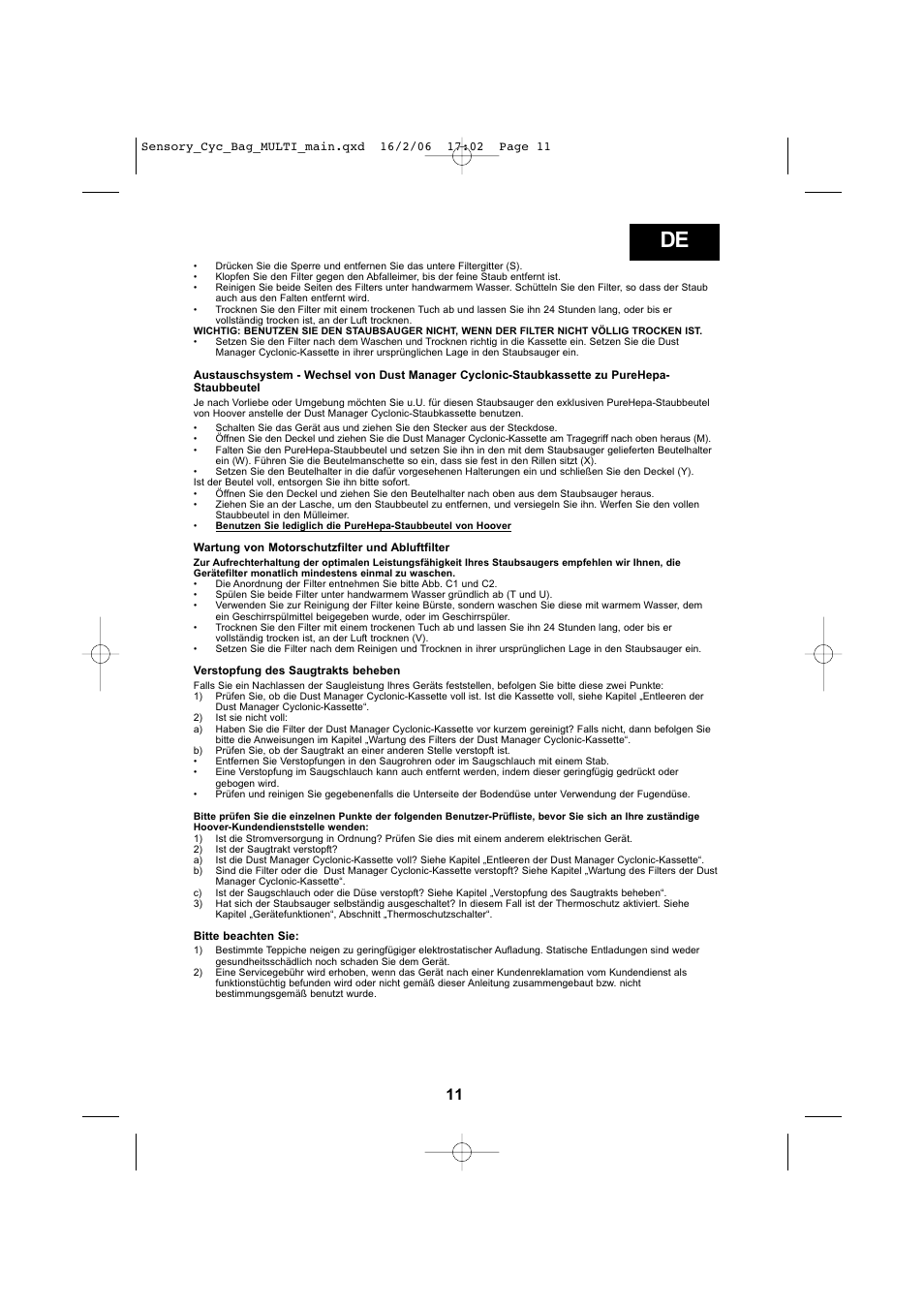 Hoover SENSORY TC 5202 011 User Manual | Page 11 / 64