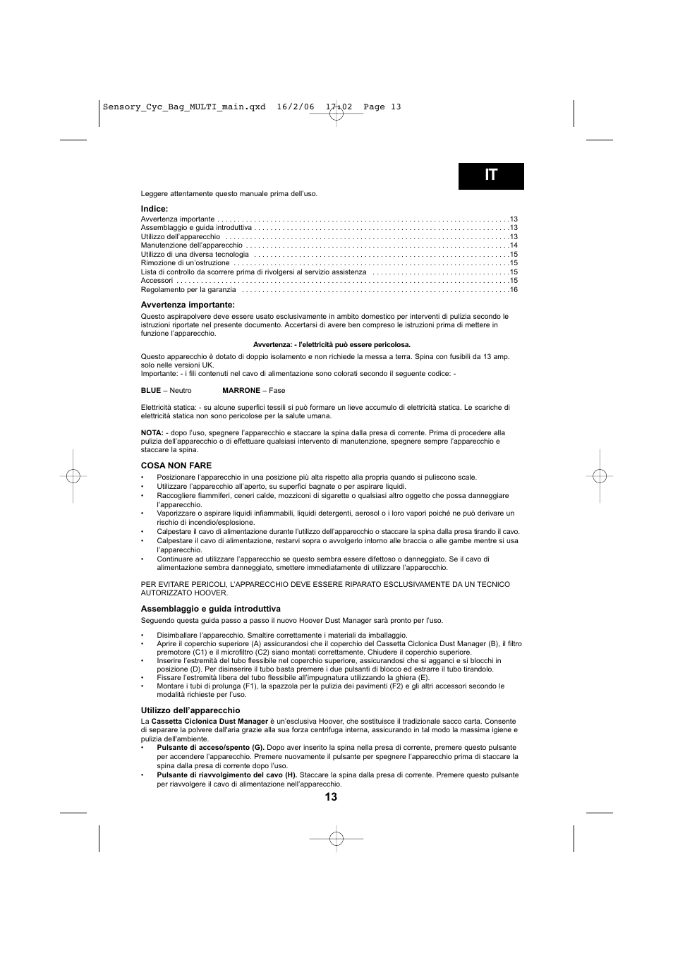 Hoover SENSORY TC 5202 011 User Manual | Page 13 / 64