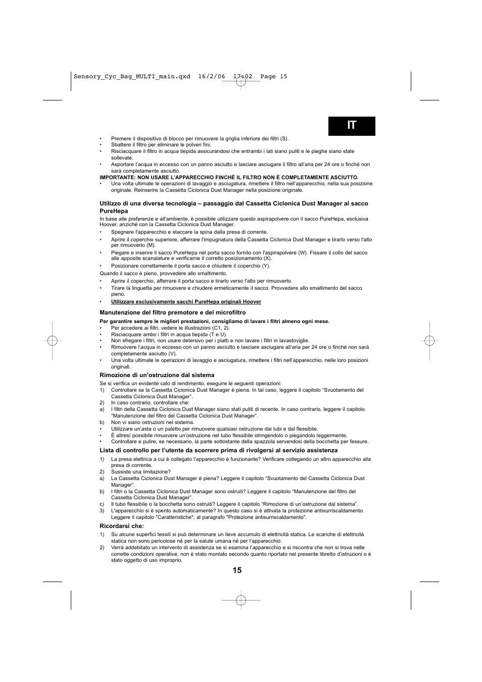 Ggb b | Hoover SENSORY TC 5202 011 User Manual | Page 15 / 64