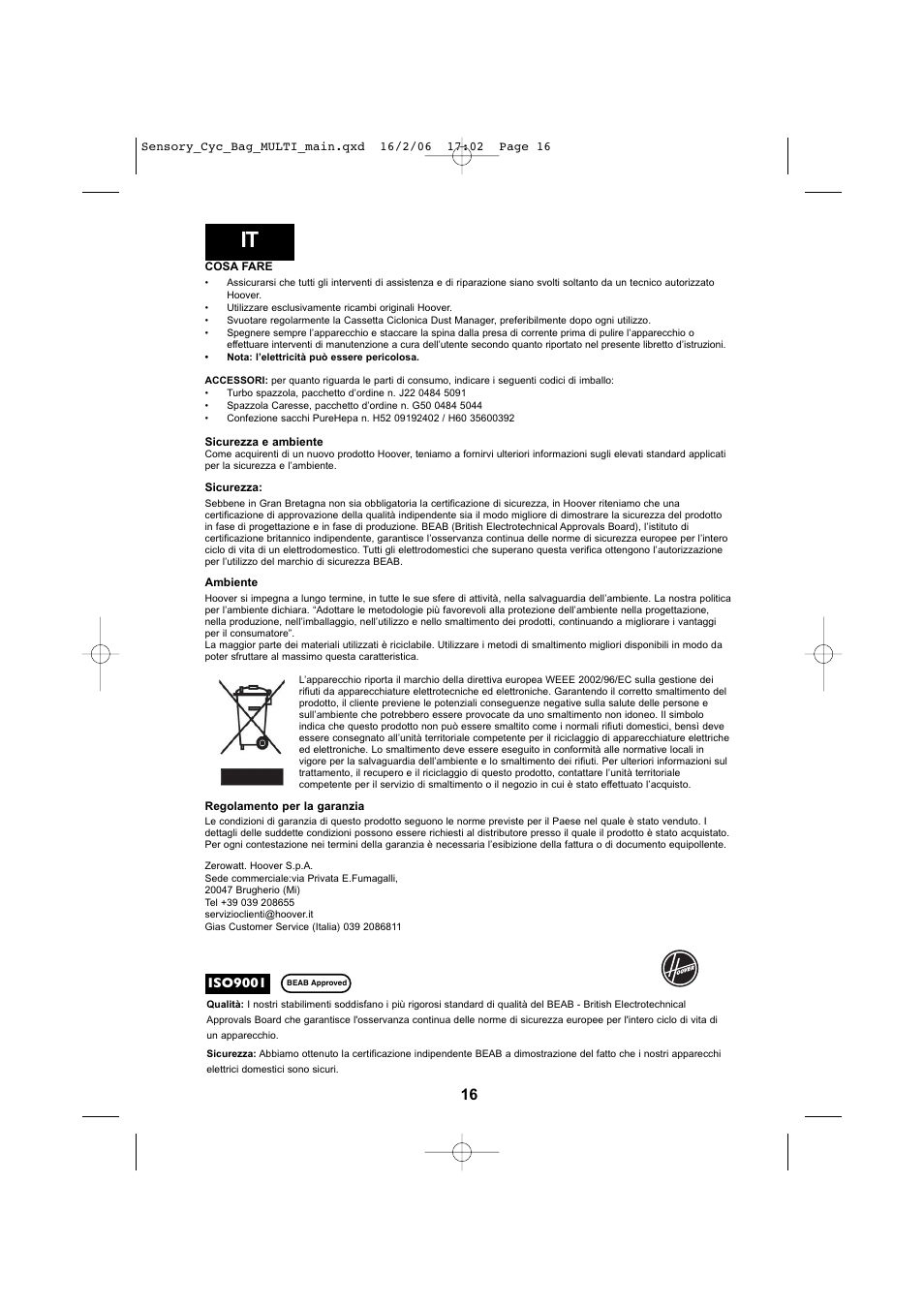 Hoover SENSORY TC 5202 011 User Manual | Page 16 / 64