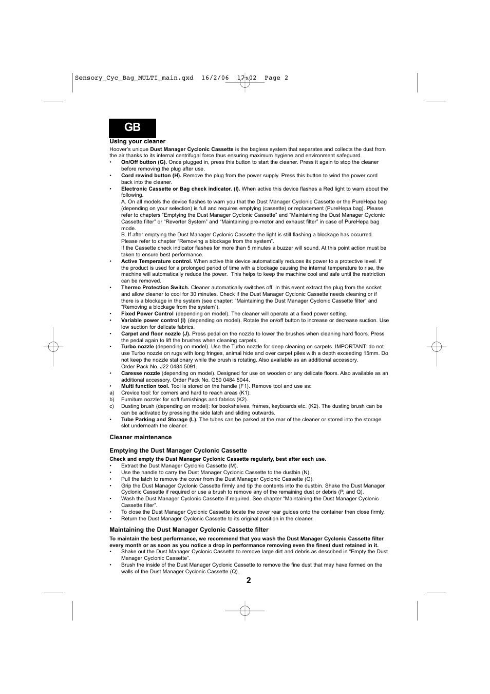 Hoover SENSORY TC 5202 011 User Manual | Page 2 / 64