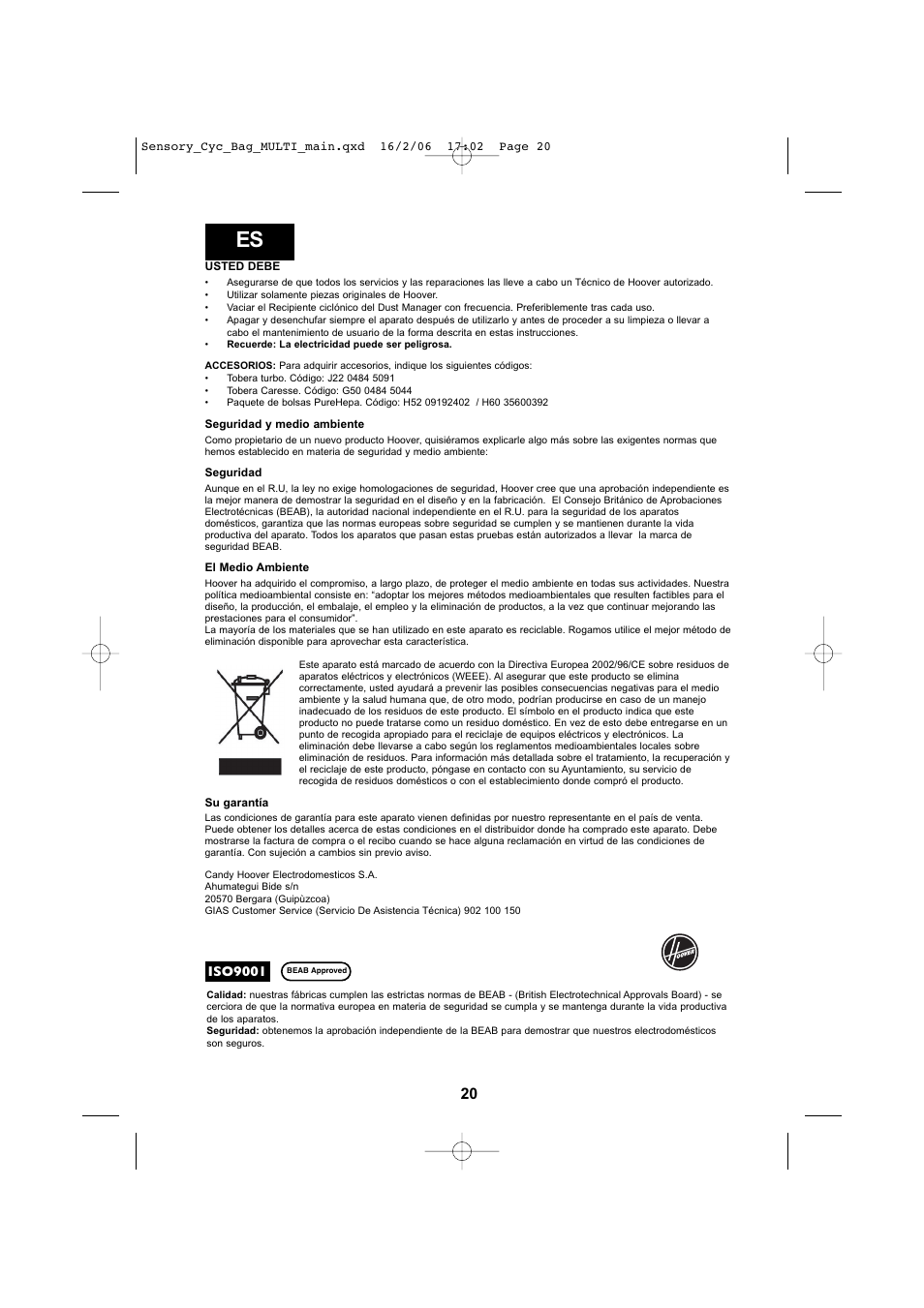 Hoover SENSORY TC 5202 011 User Manual | Page 20 / 64