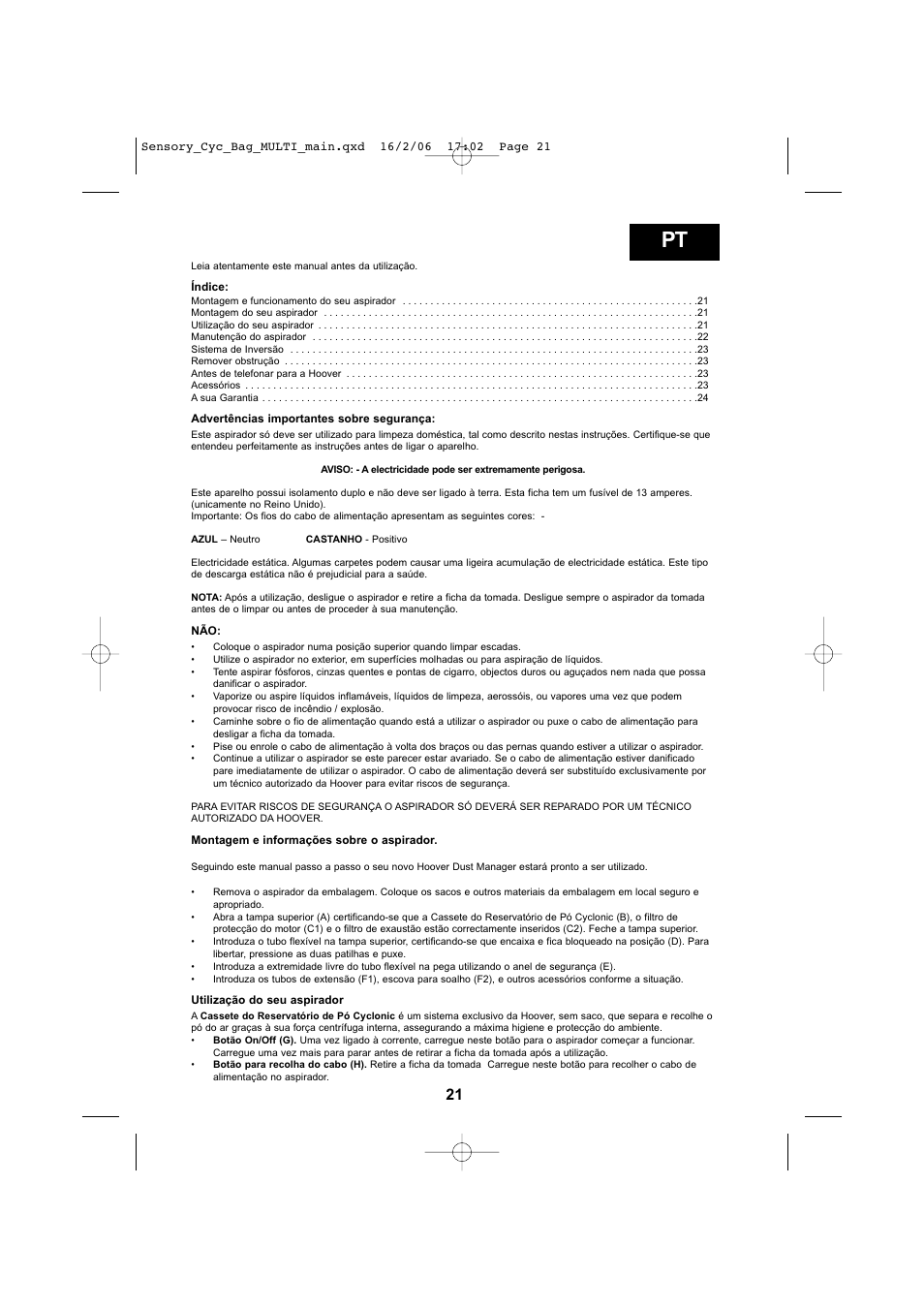 Hoover SENSORY TC 5202 011 User Manual | Page 21 / 64