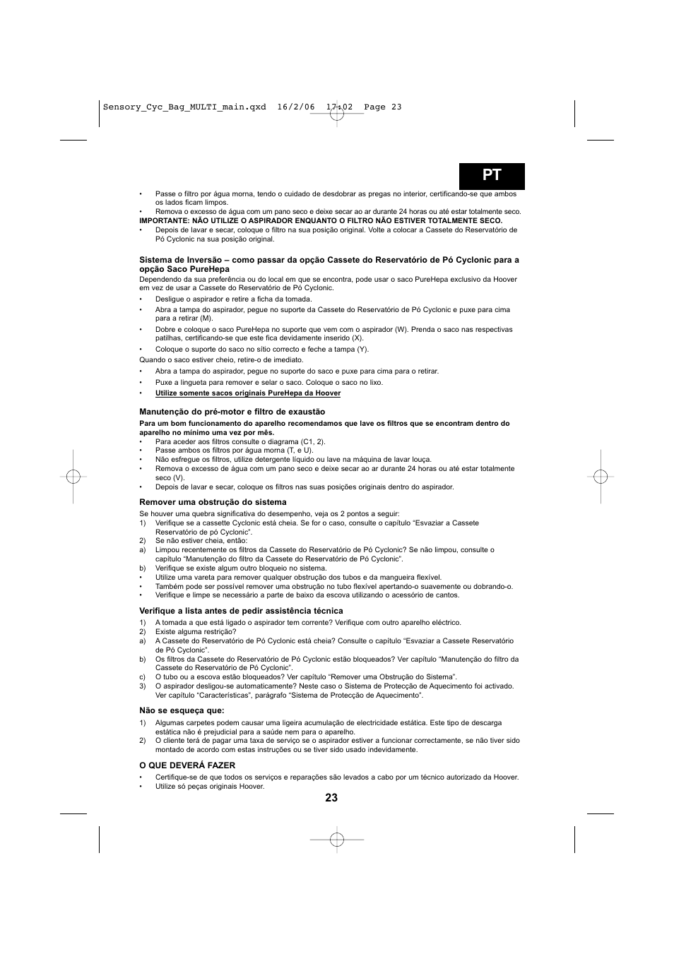 Hoover SENSORY TC 5202 011 User Manual | Page 23 / 64