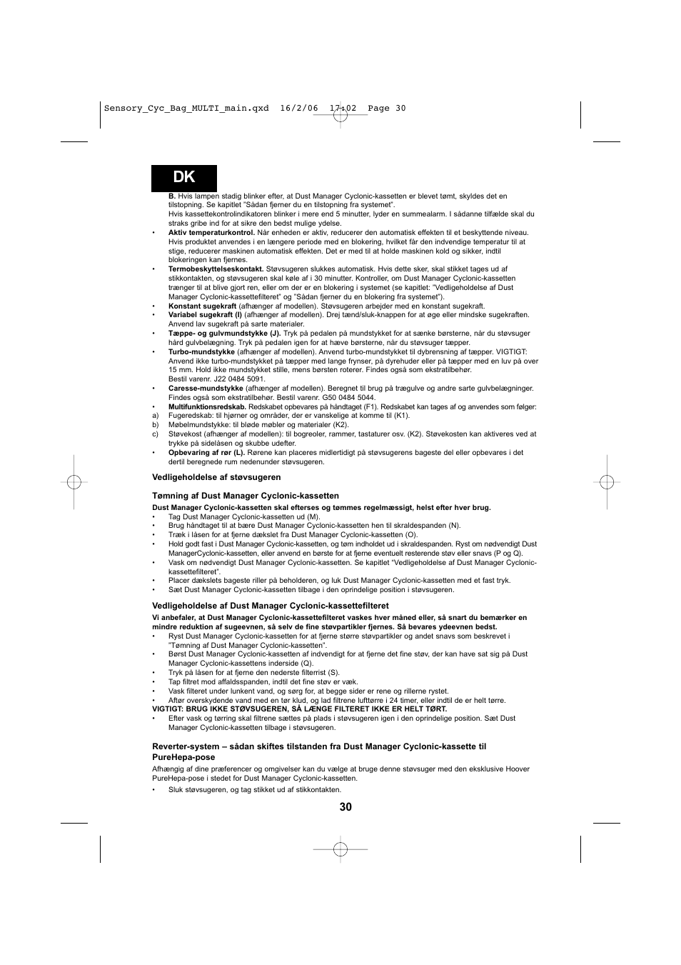 Hoover SENSORY TC 5202 011 User Manual | Page 30 / 64