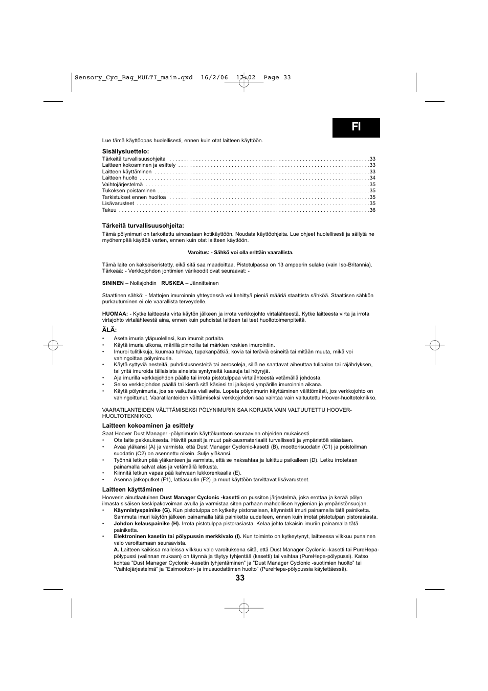 Hoover SENSORY TC 5202 011 User Manual | Page 33 / 64