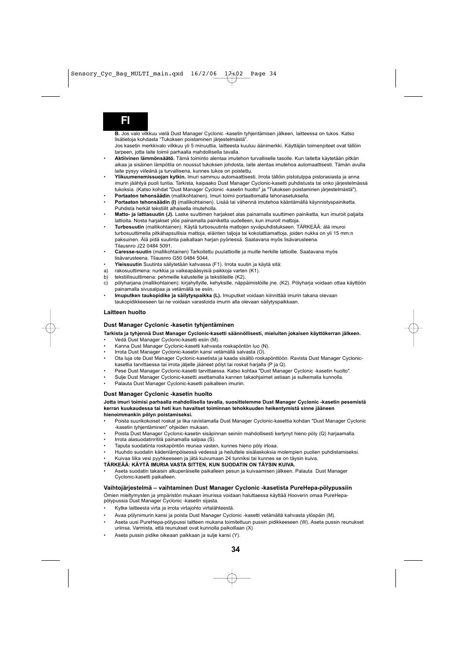 Hoover SENSORY TC 5202 011 User Manual | Page 34 / 64