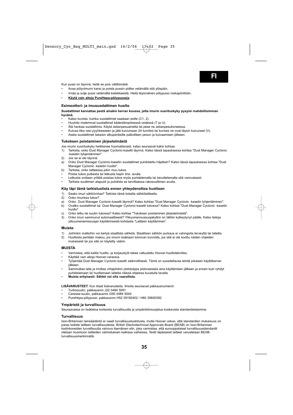 Hoover SENSORY TC 5202 011 User Manual | Page 35 / 64