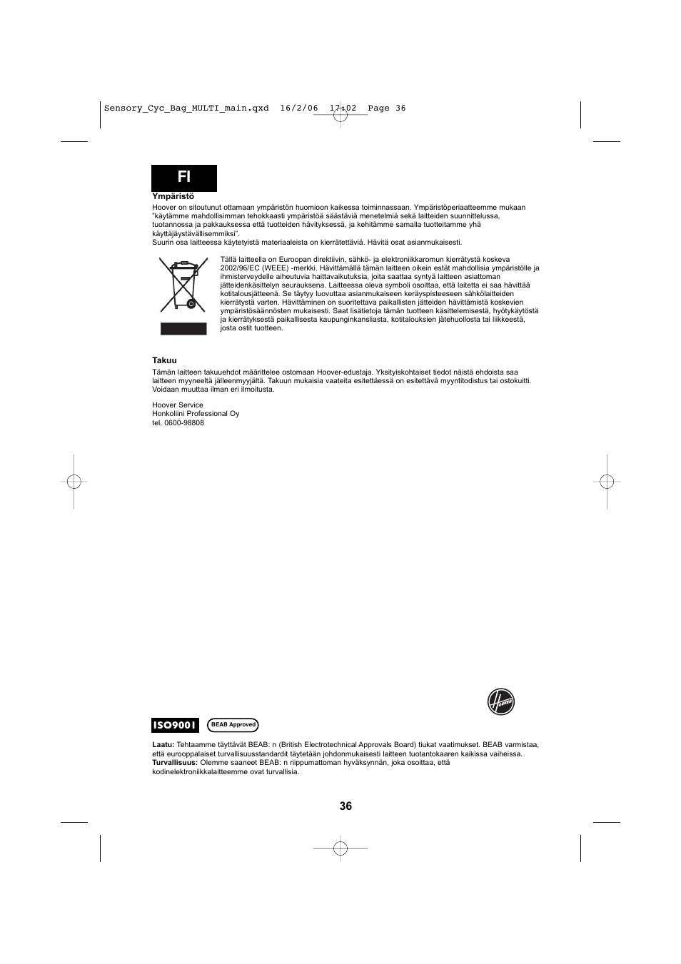 Hoover SENSORY TC 5202 011 User Manual | Page 36 / 64