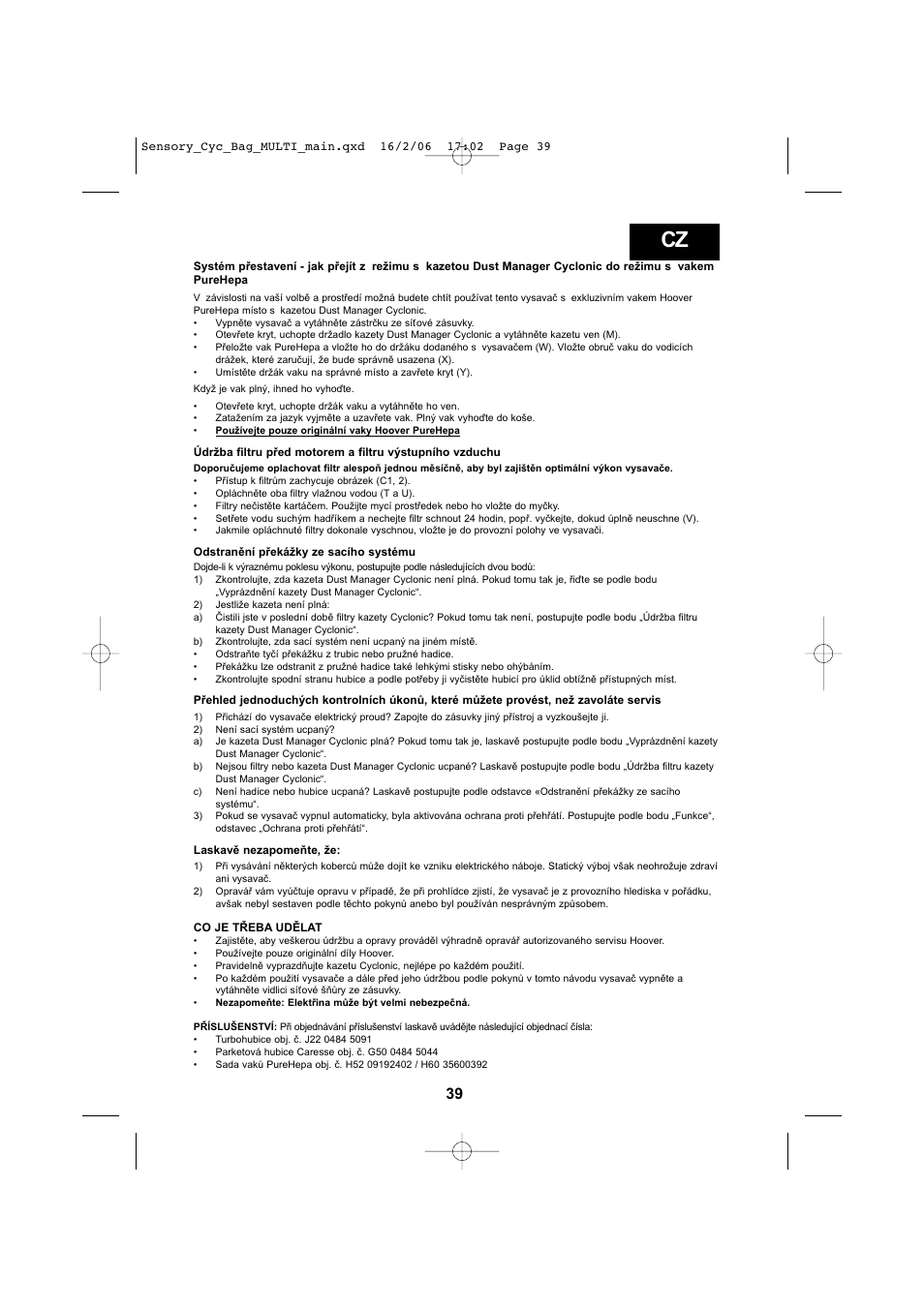 Hoover SENSORY TC 5202 011 User Manual | Page 39 / 64