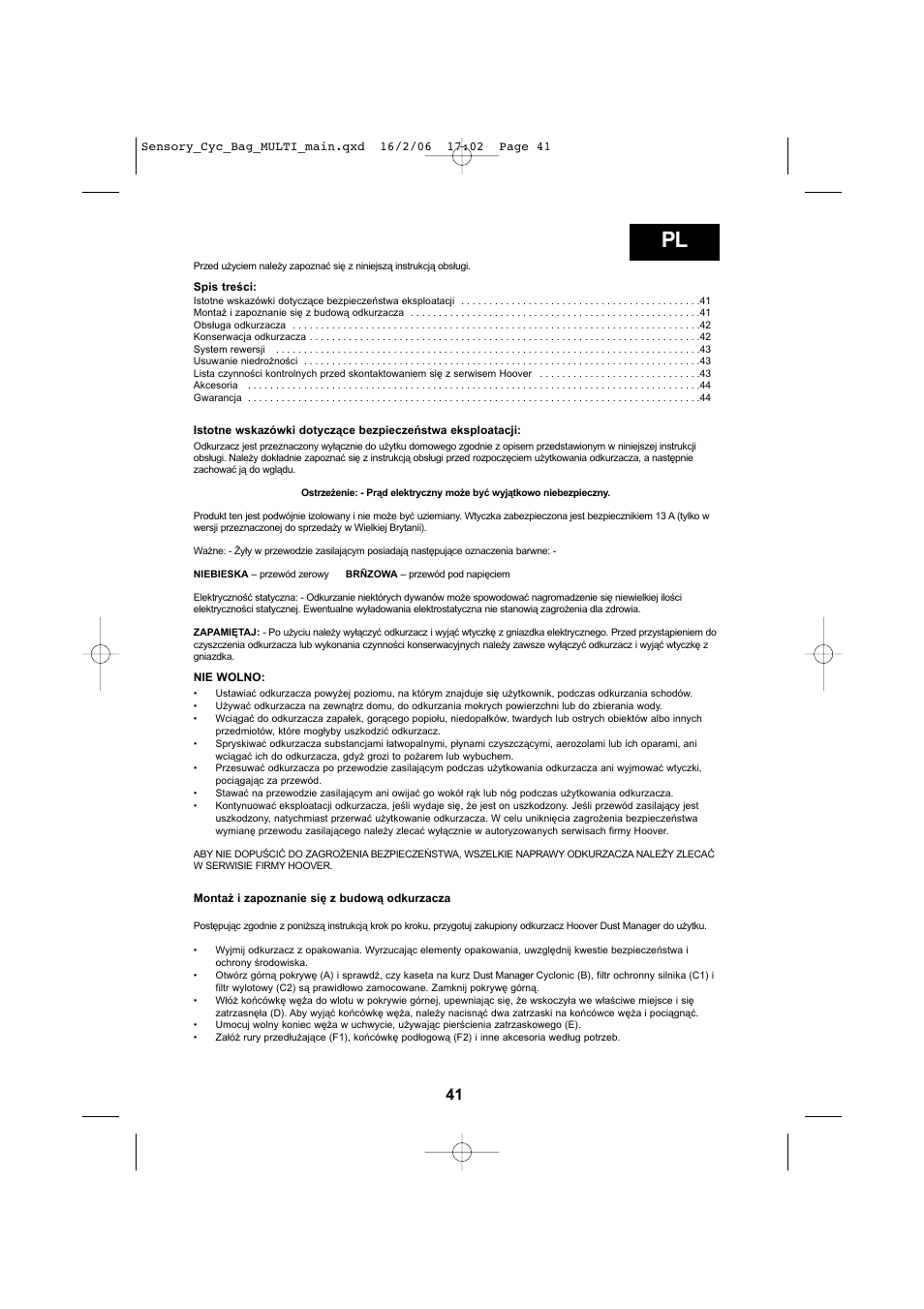 Hoover SENSORY TC 5202 011 User Manual | Page 41 / 64