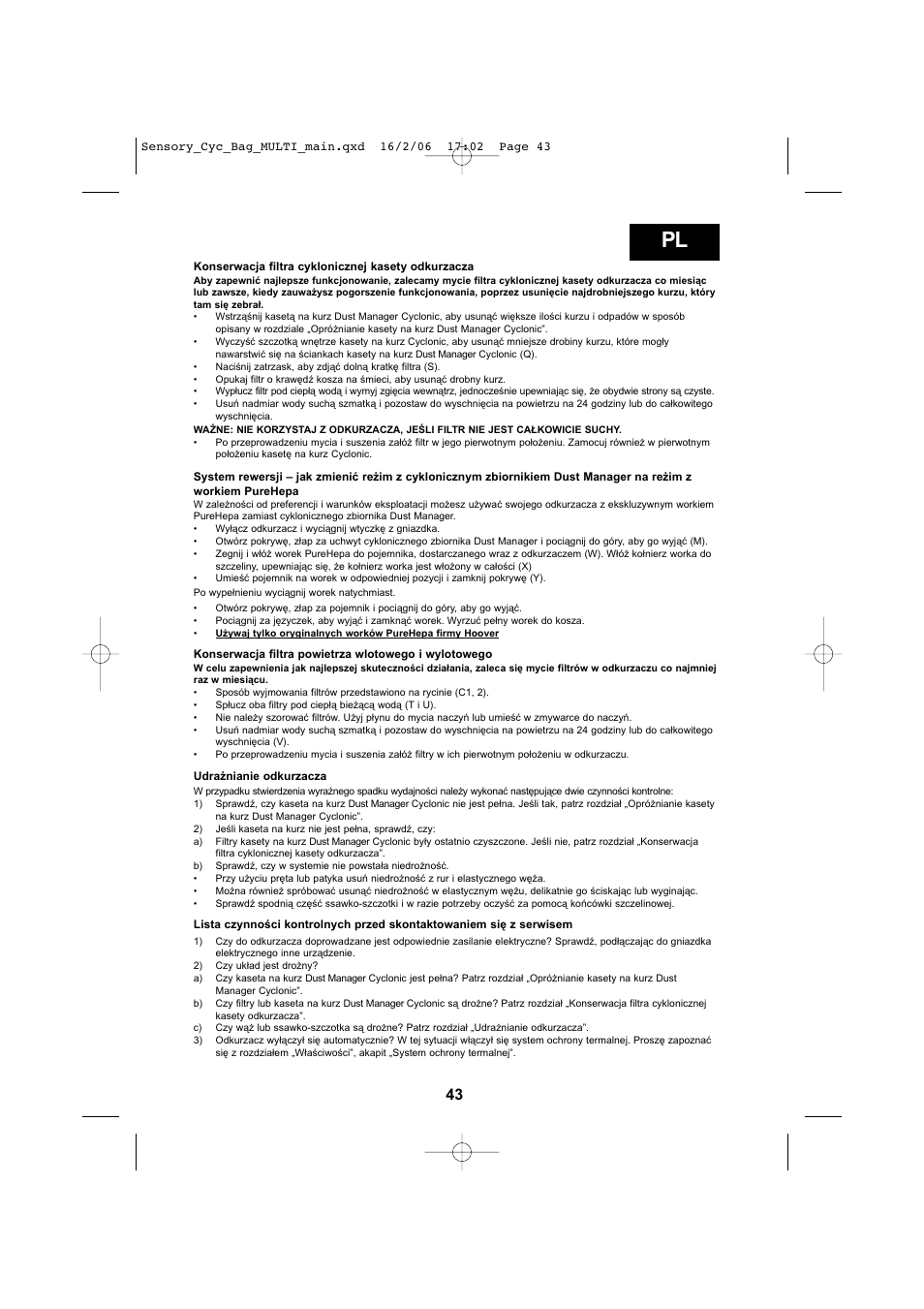 Hoover SENSORY TC 5202 011 User Manual | Page 43 / 64