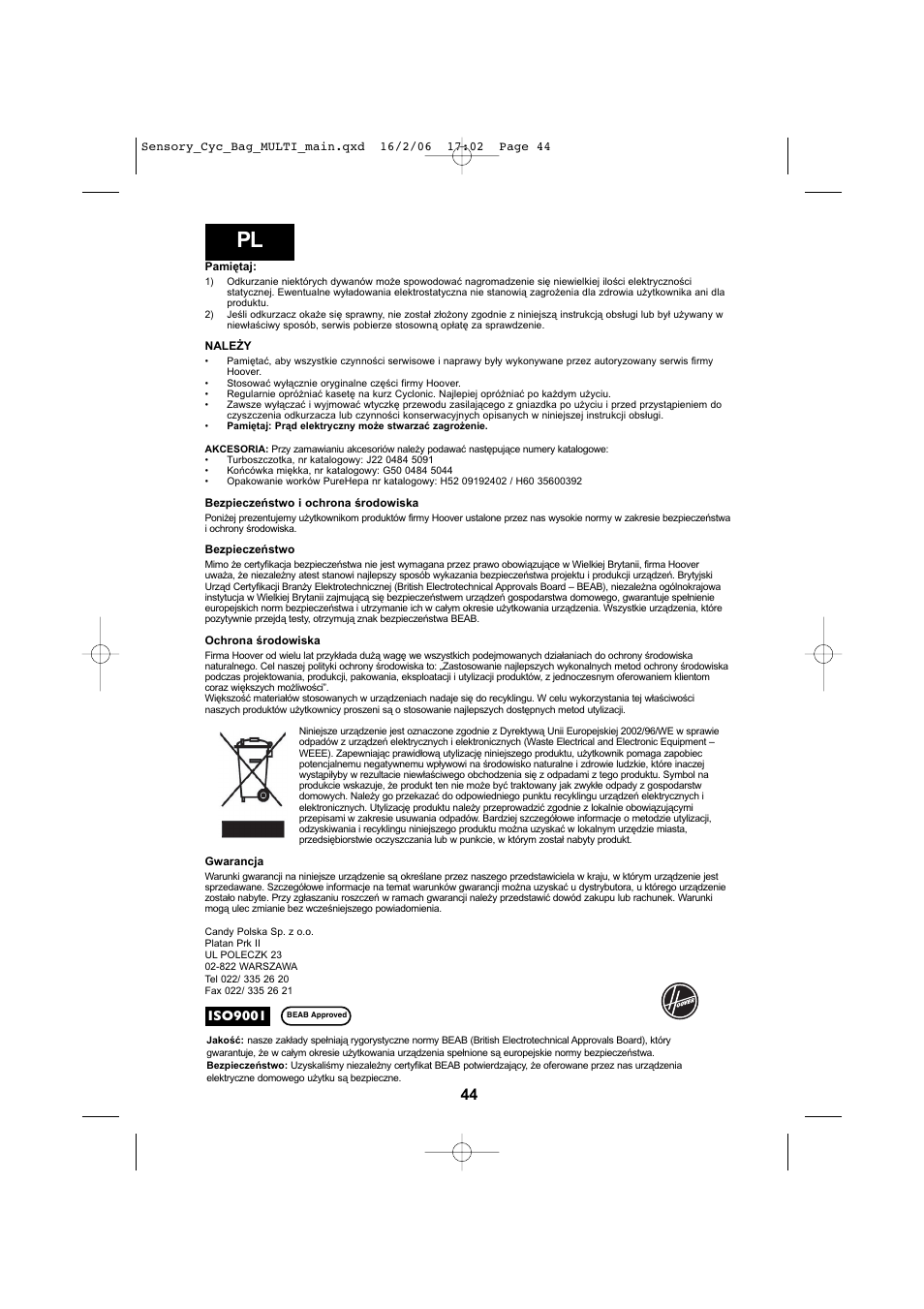 Hoover SENSORY TC 5202 011 User Manual | Page 44 / 64