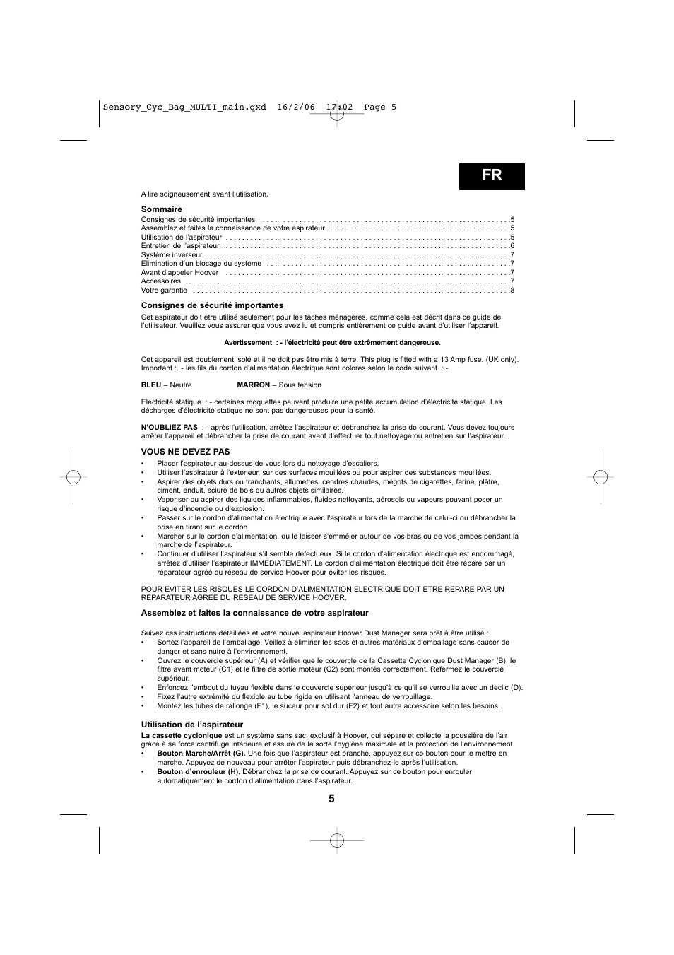 Hoover SENSORY TC 5202 011 User Manual | Page 5 / 64