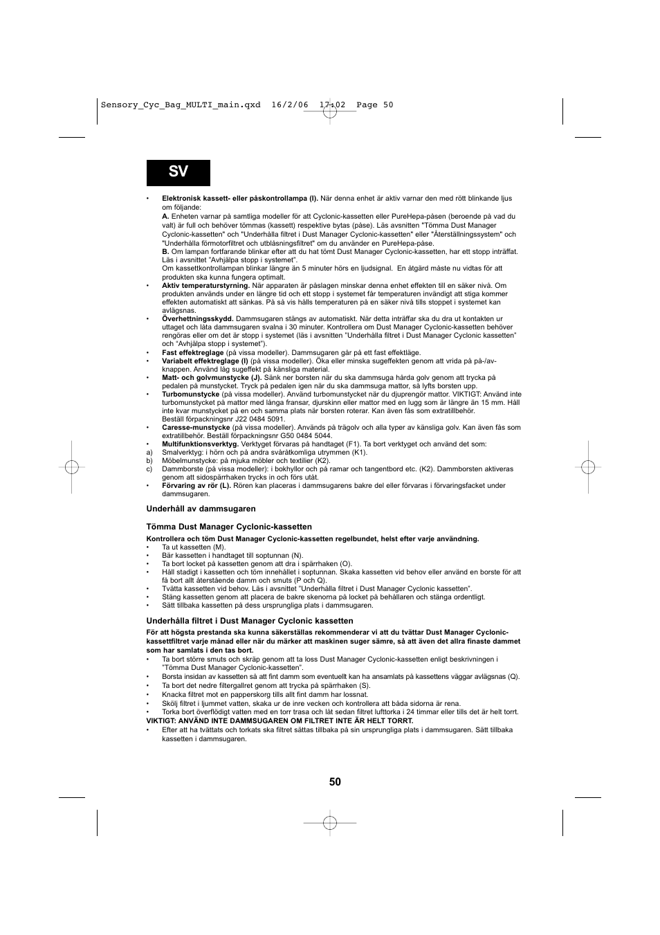 Hoover SENSORY TC 5202 011 User Manual | Page 50 / 64