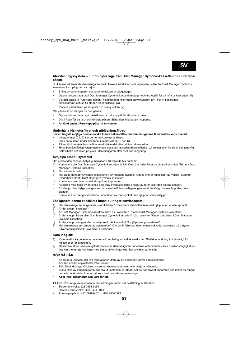 Hoover SENSORY TC 5202 011 User Manual | Page 51 / 64