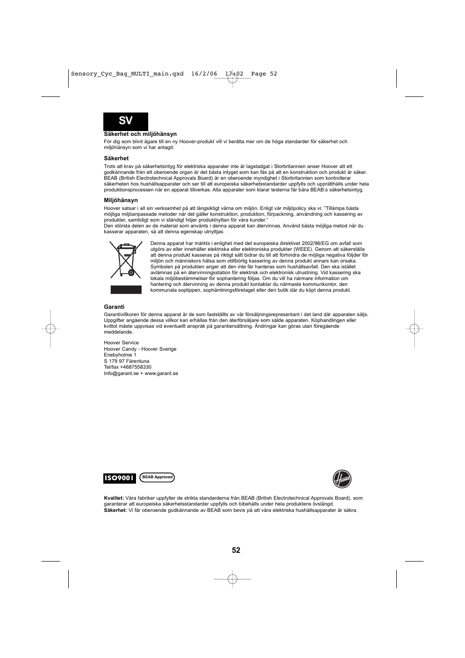 Hoover SENSORY TC 5202 011 User Manual | Page 52 / 64