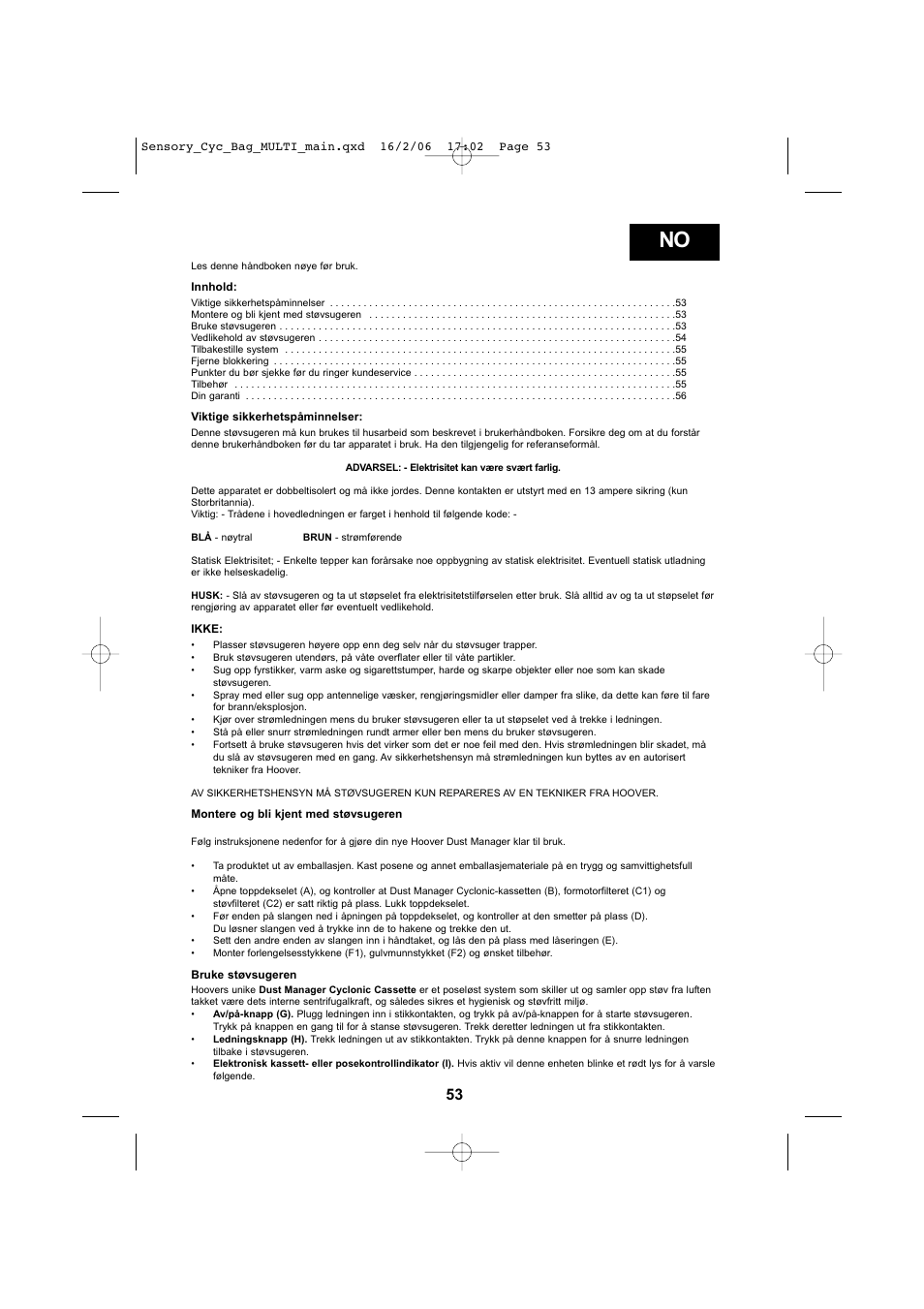 Hoover SENSORY TC 5202 011 User Manual | Page 53 / 64