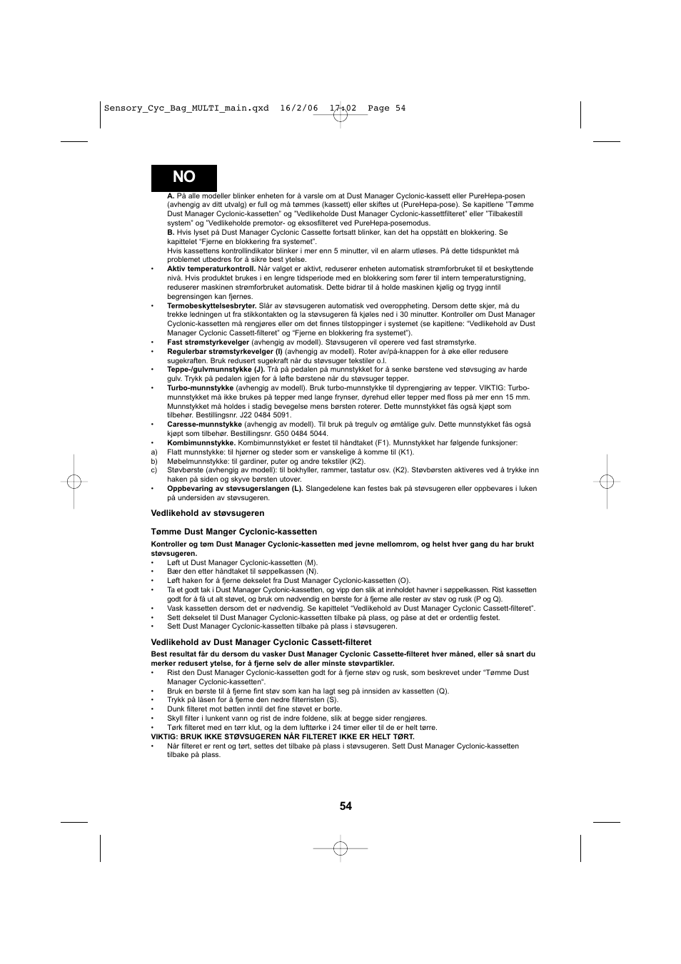 Hoover SENSORY TC 5202 011 User Manual | Page 54 / 64