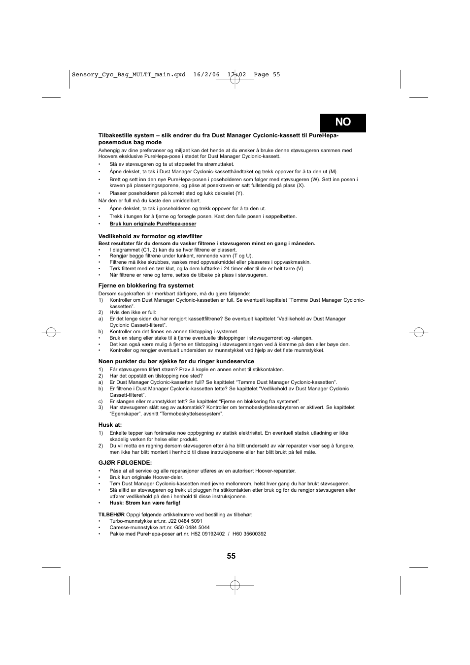 Hoover SENSORY TC 5202 011 User Manual | Page 55 / 64