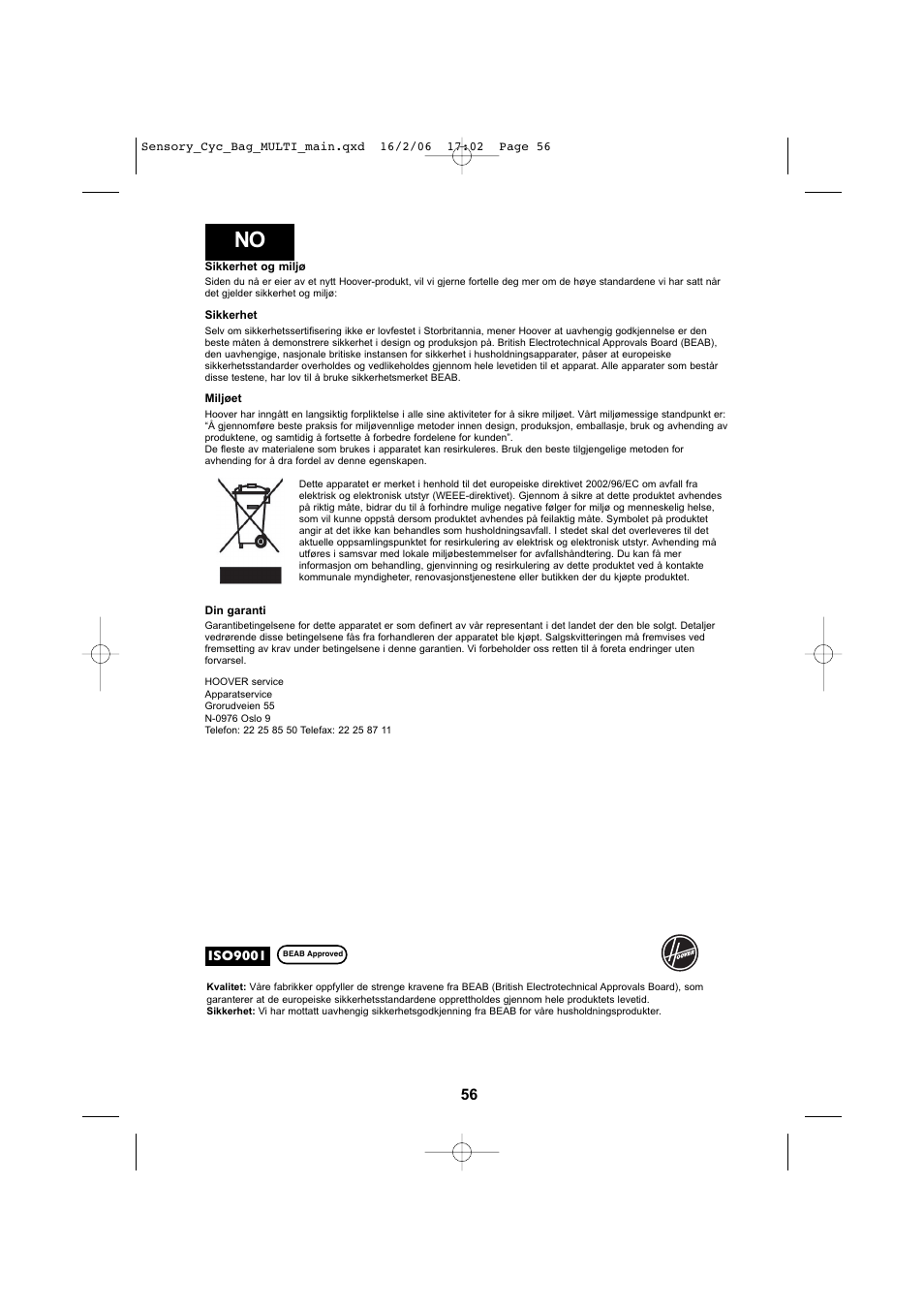 Hoover SENSORY TC 5202 011 User Manual | Page 56 / 64